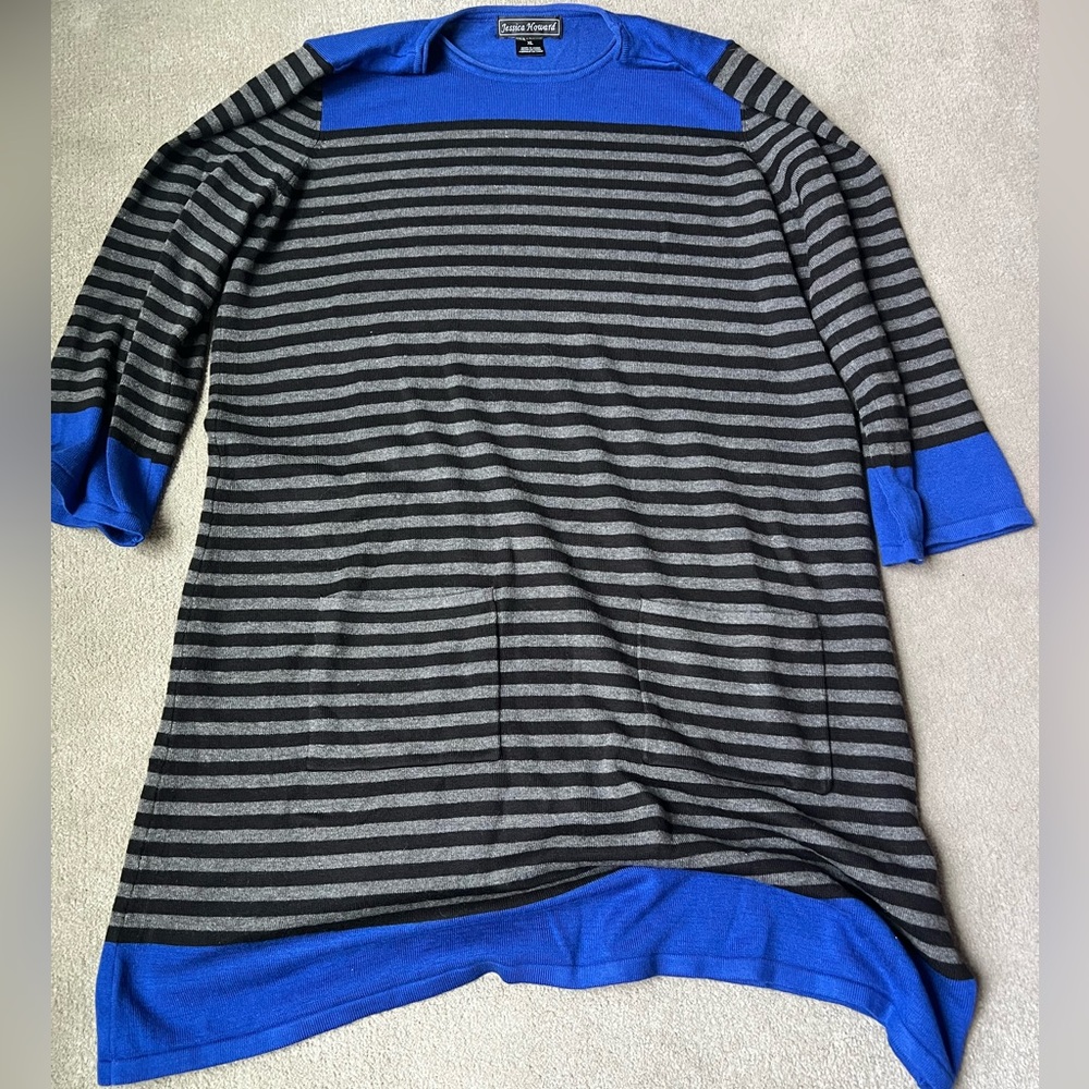 Jessica Howard Blue and Grey Striped Dress with Pockets - XL